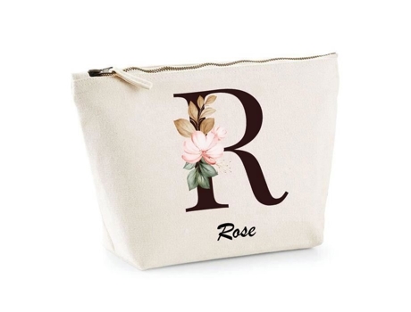 Pochette - Planetee - Estojo Rosa Letra Flor - Algodão 100 - Dimensões 28cm X 19cm X 9cm - Com Zíper