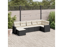 Vidaxl 7 Pcs Conjunto De Sofás P/ Jardim C/ Almofadões Vime Pe Preto