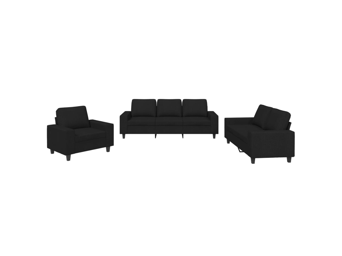 3 Pcs Conjunto de Sofás Tecido Preto MAISON EXCLUSIVE