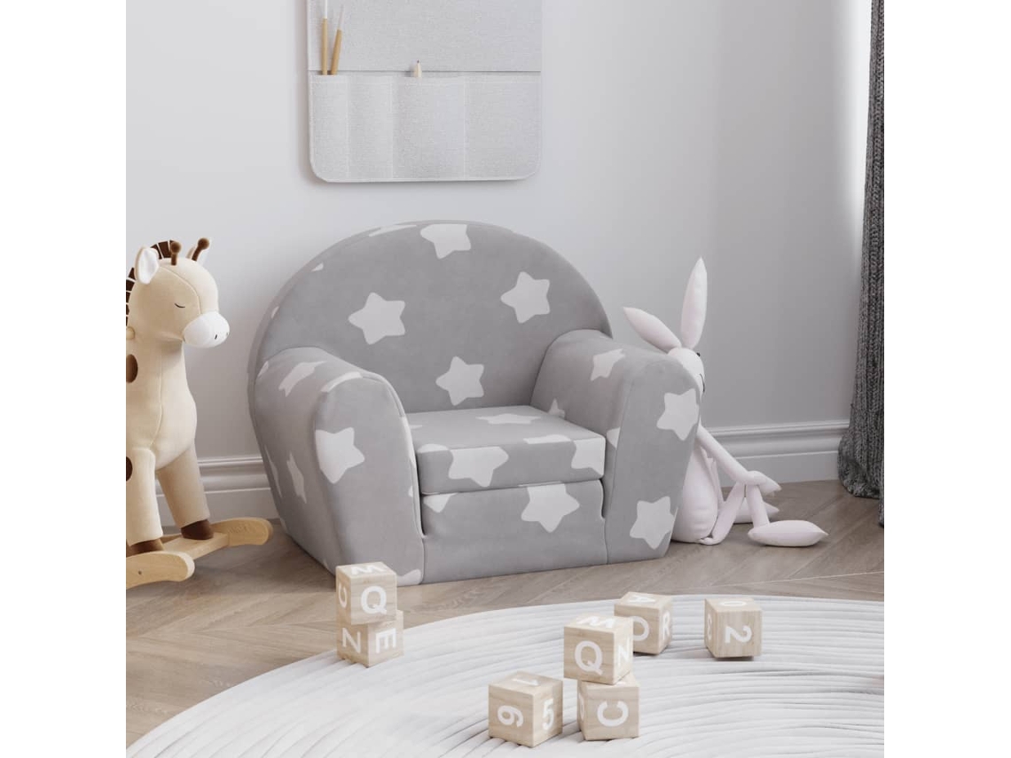 Vidaxl Sofá-cama Infantil C/ Estrelas Pelúcia Macia Cinzento-claro