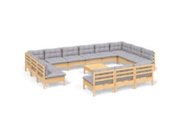 Conjunto de 14 Lounge de Jardim com Almofadões Cinza Pinho Maciço MAISON EXCLUSIVE