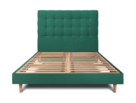 Cama com Cabeceira Estofada SOMMEIL_DE_PLOMB Tecido Veludo Verde (200x200cm)