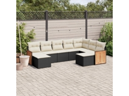 Vidaxl 9 Pcs Conjunto De Sofás P/ Jardim C/ Almofadões Vime Pe Preto