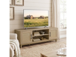 Móvel Para Tv De 135 Cm, Para Televisores De Até 65 Polegadas, Com 2 Portas De Rattan, 2 Compartimentos Abertos, Em Carvalho.