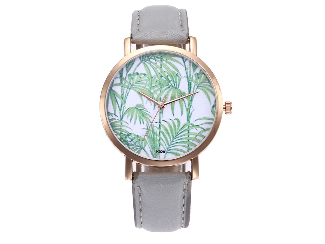 Relógio de Pulso Feminino de Quartzo com Pulseira de Couro Pu Mostrador Redondo Cinza