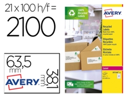 Etiqueta adesiva AVERY branca permanente 100% reciclada para impressora a laser 63,5X38,1 mm caixa de 315