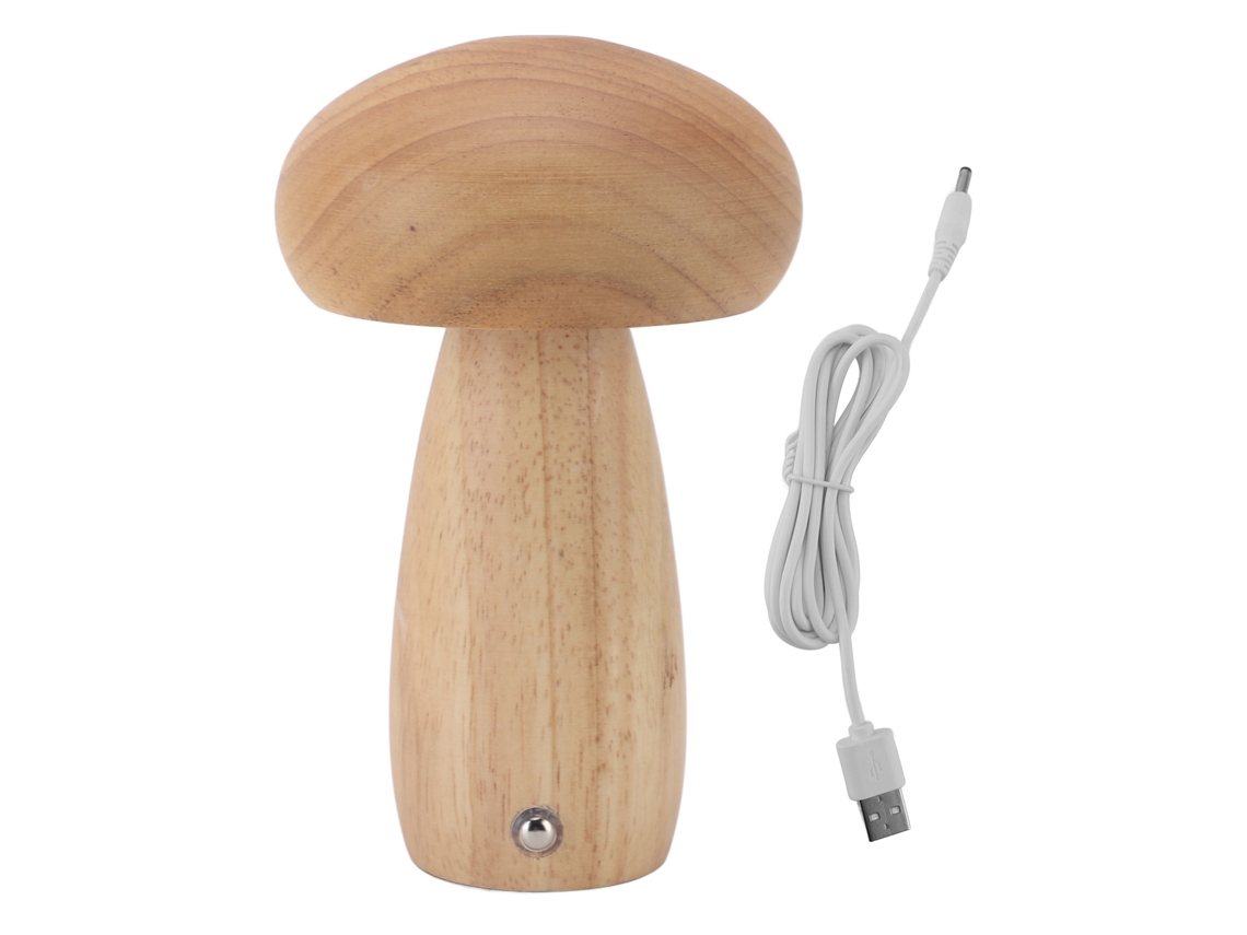 Lâmpada Cogumelo de Madeira Usb Touch Regulável Luz de Mesa de Cabeceira Log Color