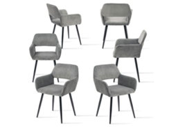 Conjunto De 6 Cadeiras De Jantar Escandinavas Com Braços Em Veludo Cotelê Cinza Cromwell Meubles Cosy