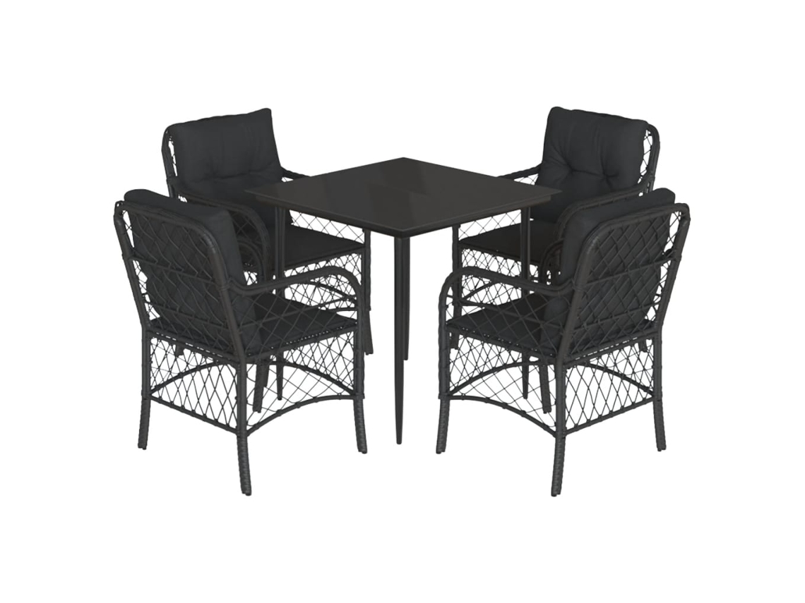 Conjunto de 5 Jantar para Jardim com Almofadões Vime Pe Preto MAISON EXCLUSIVE