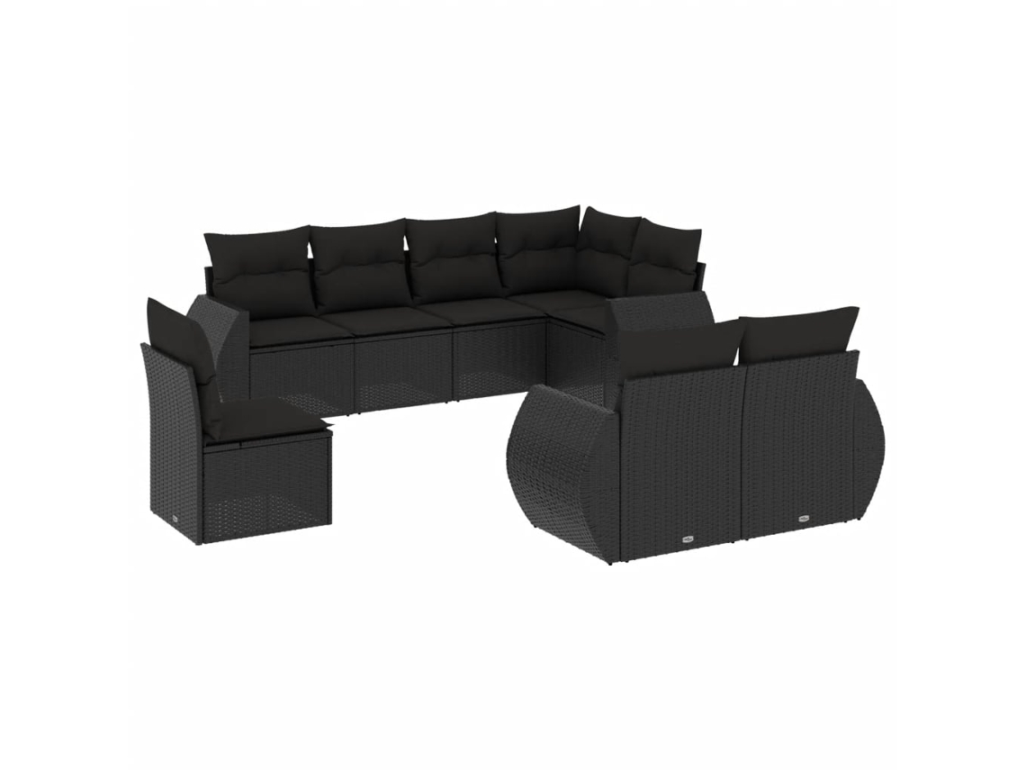Conjunto de 8 sofás de jardim com almofadões em Vime Pe Preto MAISON EXCLUSIVE