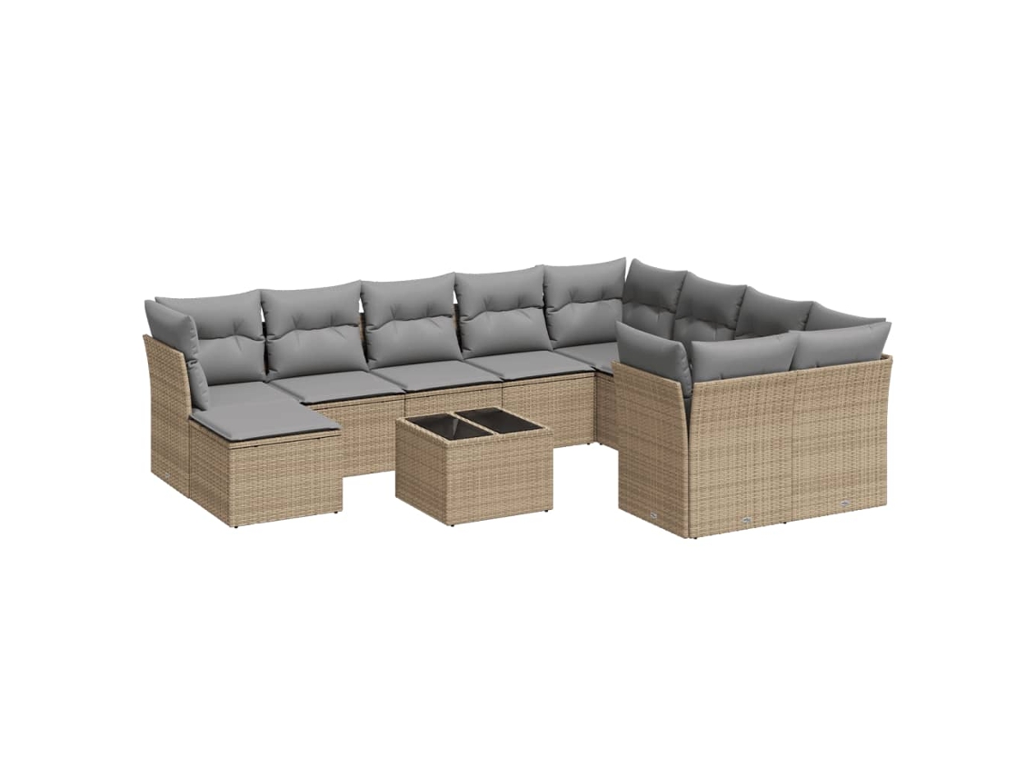 Conjunto de 11 Sofás de Jardim com Almofadões Vime Pe Bege MAISON EXCLUSIVE