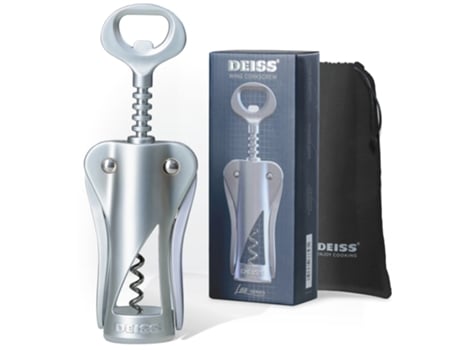 Abridor de Vinhos DEISS Lux Saca-Rolhas de Asa Totalmente Metálico Abridor de Garrafas de Vinho com Abridor de Garrafas de Cerveja Integrado