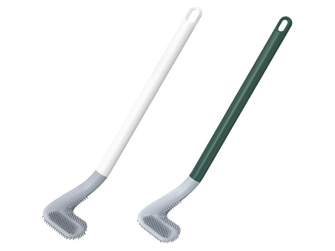 2 Peças De Escova De Wc De Silicone Com Cabo Longo E Suporte, Cor Branco E Cinza