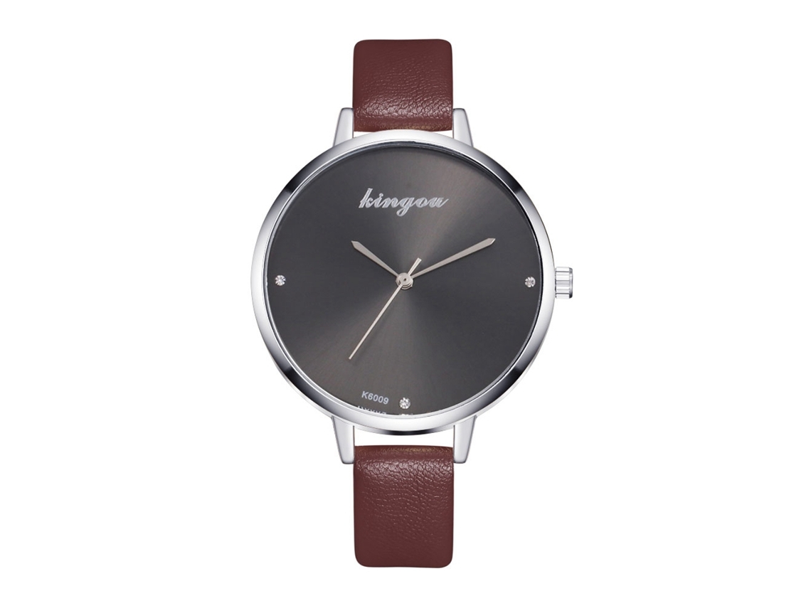 Relógio de Pulso Feminino com Pulseira de Couro Design Simples Fashion Café
