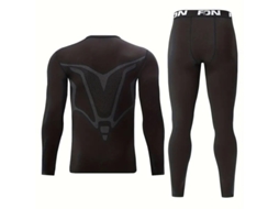 Preto Xl Tengoo Conjunto Roupa Térmica Masculina Compressão Manga Comprida Básica Respirável Cinto Letras Inverno