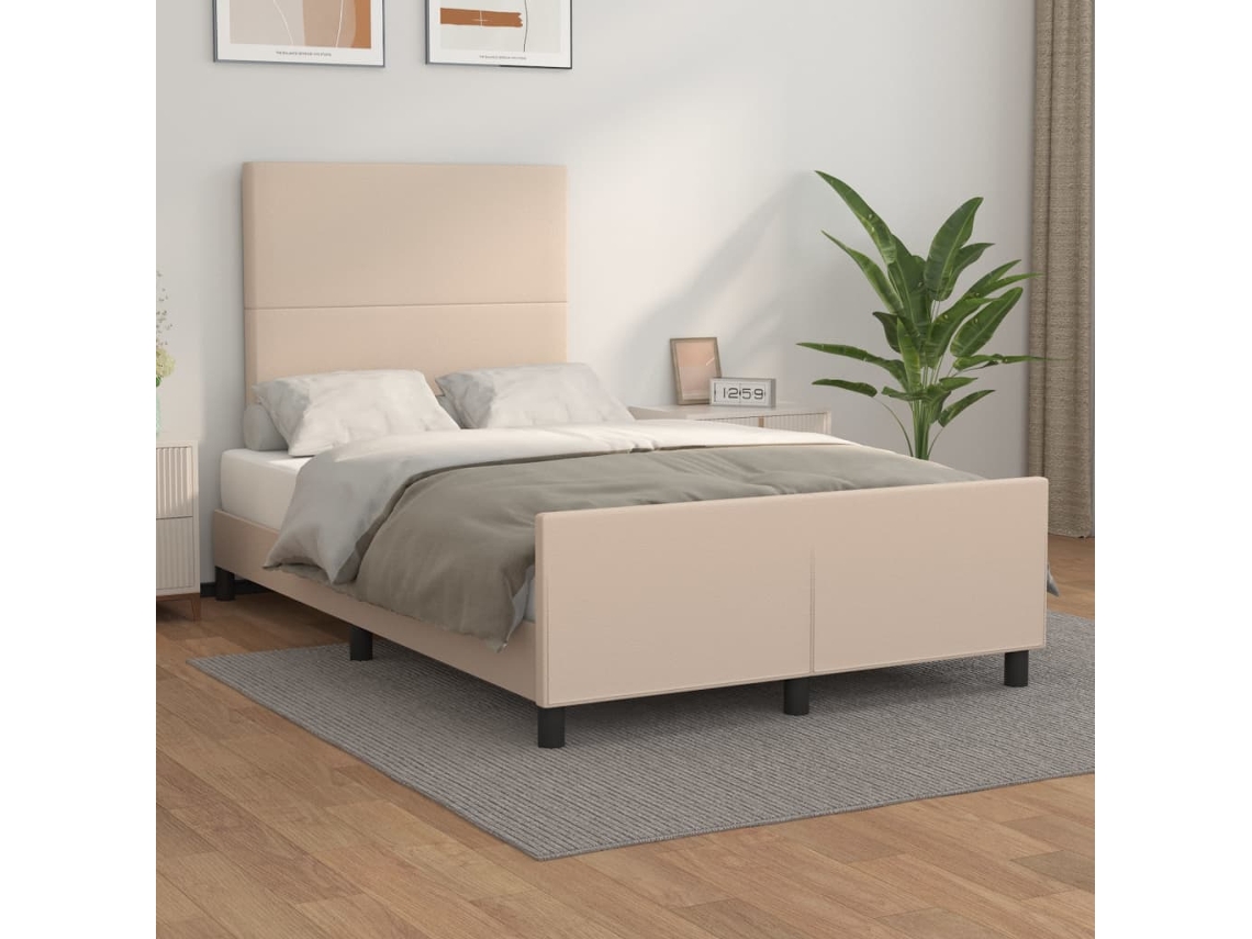 Vidaxl Estrutura Cama Cabeceira 120x200 Cm Couro Artificial Cappuccino