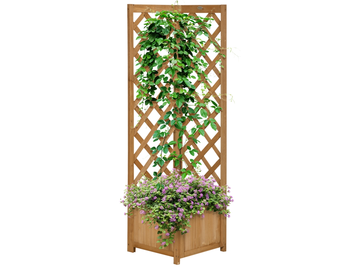 Floreira Com Treliça De Madeira Caixa De Plantio Com Suporte Para Trepadeiras 40x40x145cm
