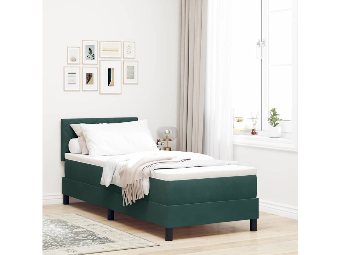 Vidaxl Cama Box Com Cabeceira Verde Escuro 80 X 200 Cm Veludo
