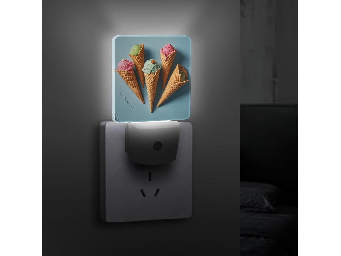 Luminária Noturna Em Formato De Casquinha Sorvete, Luminária De Parede Led Com Sensor Crepuscular, Luzes Noturnas