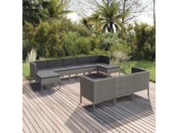 Vidaxl 10 Pcs Conjunto Lounge De Jardim C/ Almofadões Vime Pe Cinzento