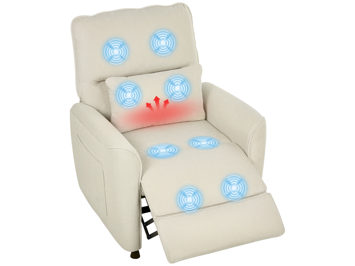 Poltrona de Massagem Reclinável Chenille Cor Creme Branco 88x93x102 cm Homcom