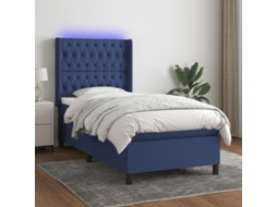 Vidaxl Cama Box Spring C/ Colchão E Led 90x190 Cm Tecido Azul
