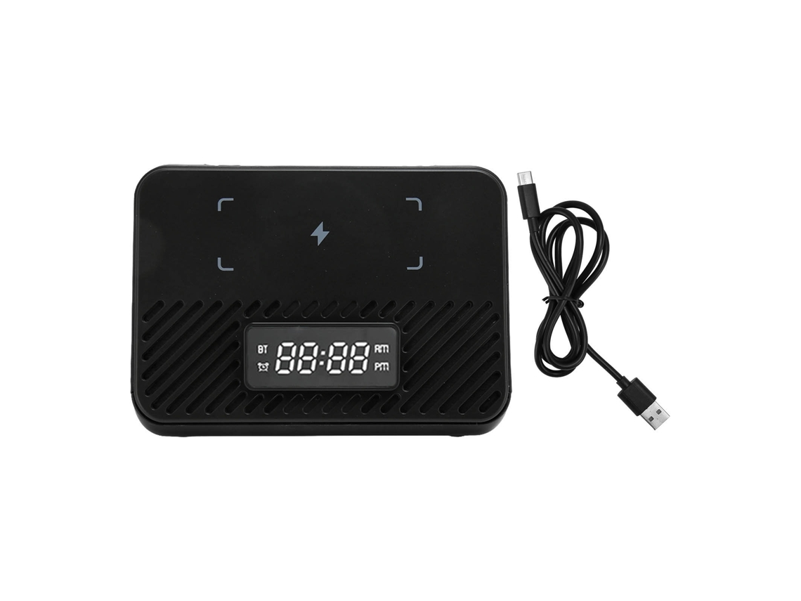 Aetheria estação de Carregamento Sem Fio 3 em 1 15w com Alto falante Bluetooth e Relógio Despertador Digital Preto