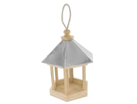 Quiosque de madeira alimentador de pássaros com telhado metálico 22 x 14 x 14 cm - MegaCrea