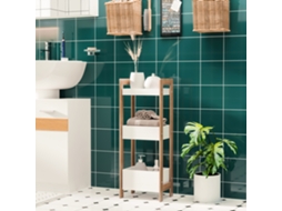 Móvel De Banho Multiuso, Estante Higiene A 3 Prateleiras Compacta Em Madeira Mdf E Bambu, Branco, 27.5x20.8x74cm
