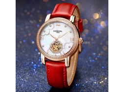 Lurelia Relógio Mecânico Feminino, Automático, Data/calendário, Luminoso, Detalhes Com Strass, Couro, Abs, Prata, Dourado