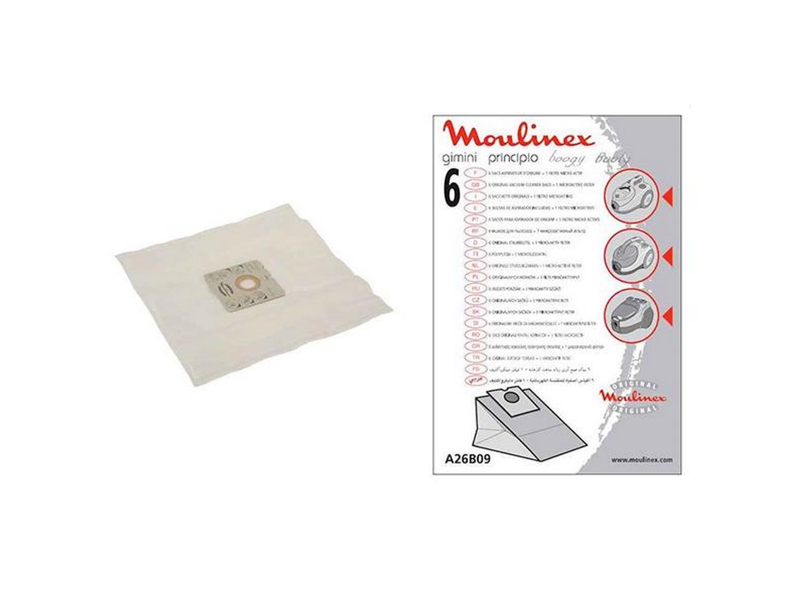 Conjunto de 6 Sacos + princÃƒÂ­pio de filtro Boogy Gimini A26B09 MOULINEX