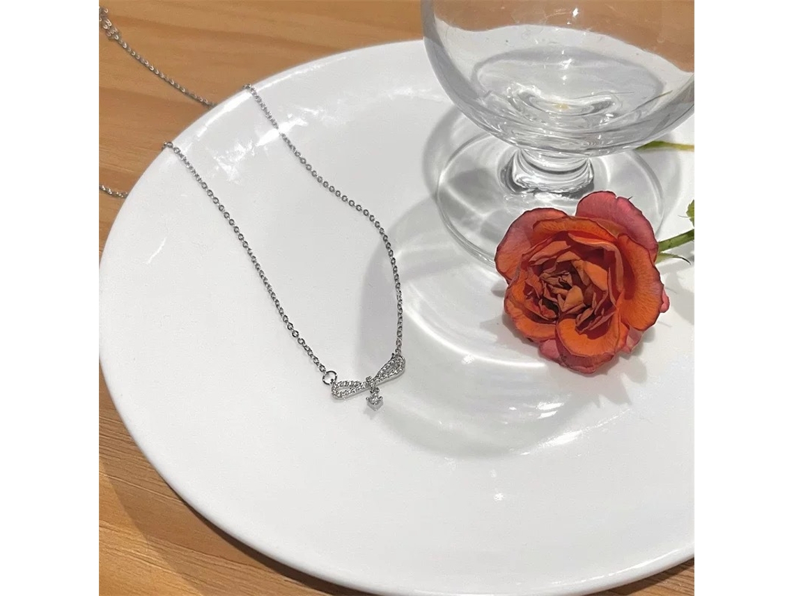 Colar com Laço de Ouro e uma Lágrima de Zircão, Estilo Sofisticado e Elegante, Versátil MDUG (prata Branco Dourado)