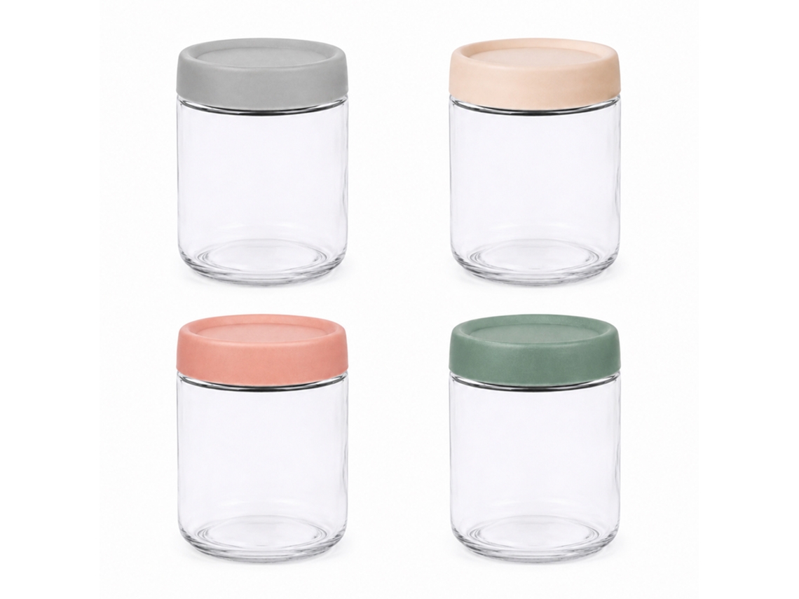 Conjunto Relaxdays: 4 Frascos De 450 Ml, Tampas Twist-off, Para Compotas E Conservas, Transparentes/coloridos