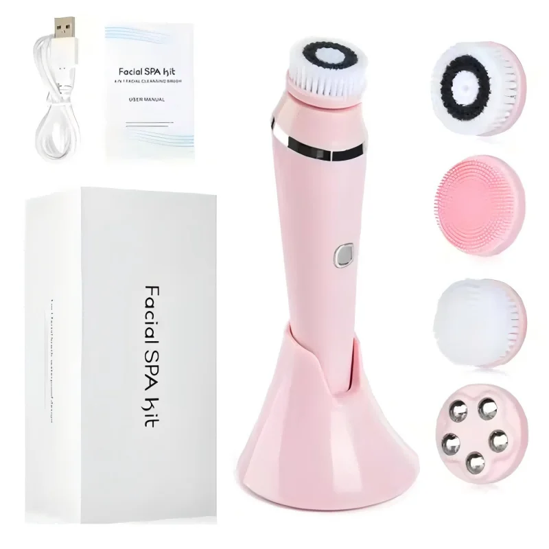 (rosa) Escova De Limpeza Facial Elétrica 4 Em 1, Massageador Facial À Prova D'água