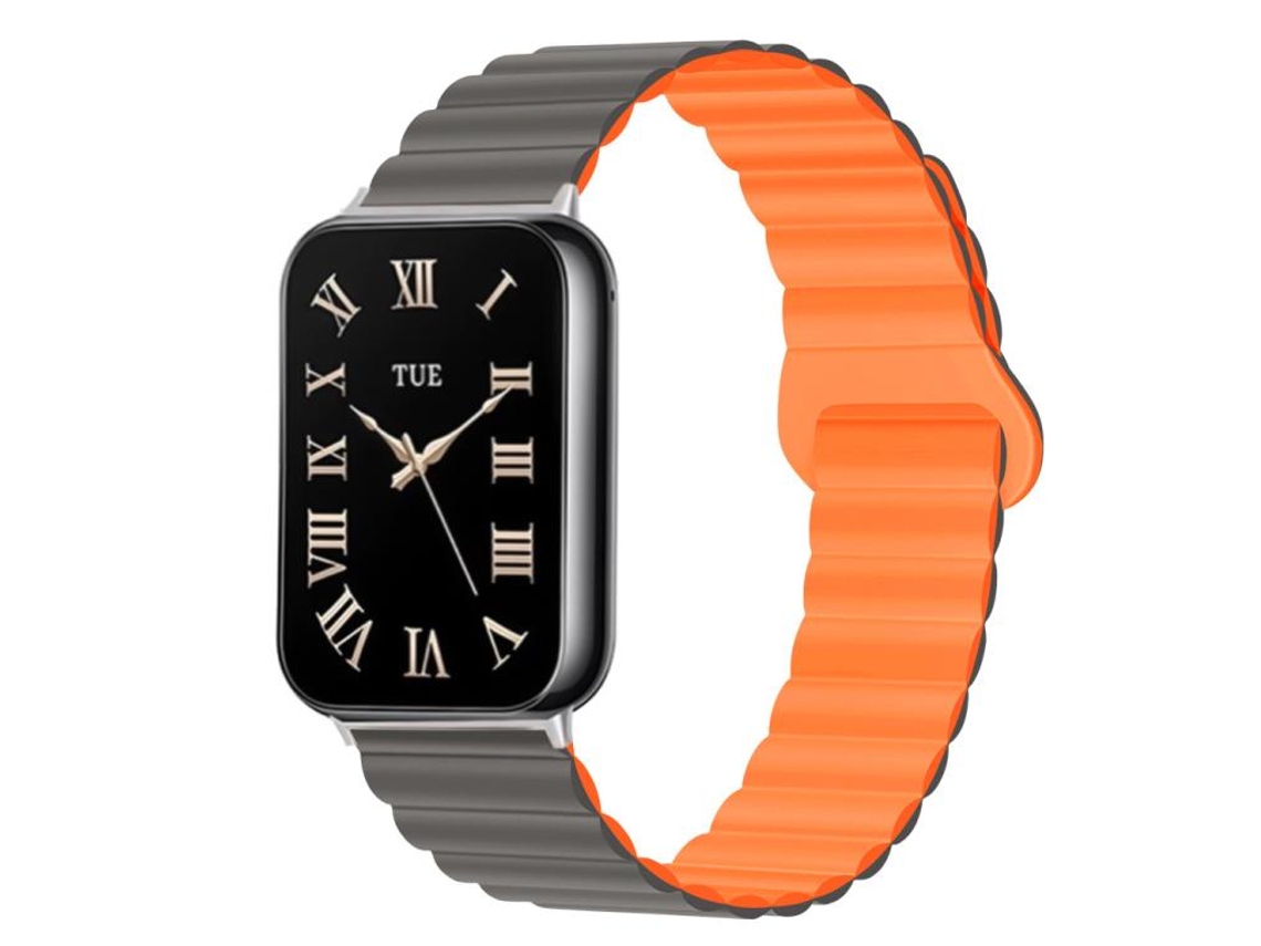 Bracelete para Redmi Watch 6 / 5 / 4 silicone magnético reversível com fecho duas cores cinza e laranja XIAOMOYU