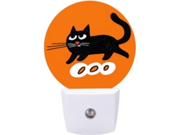 Luz noturna LED com sensor, luz noturna branca suave e quente, cor preta sobre fundo laranja.