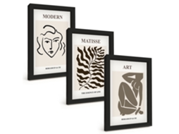 Um Conjunto De Imagens Decorativas Em Uma Molduragráficos, Linhas E Figuras Elegantes Moldura Preta Pinturas De Quarto Espelharte (3 Peças 20x30 Cm)