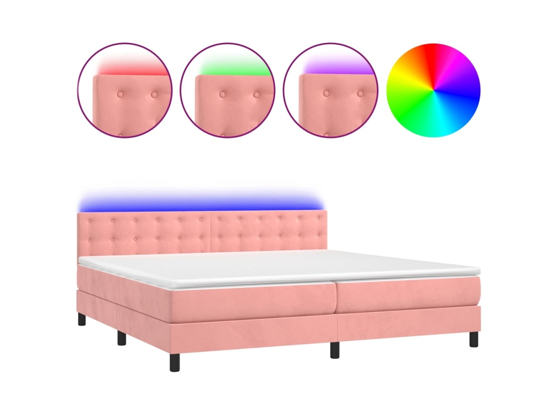 Cama Box Spring C/ Colchão/led 200x200 Cm Veludo Rosa MAISON EXCLUSIVE