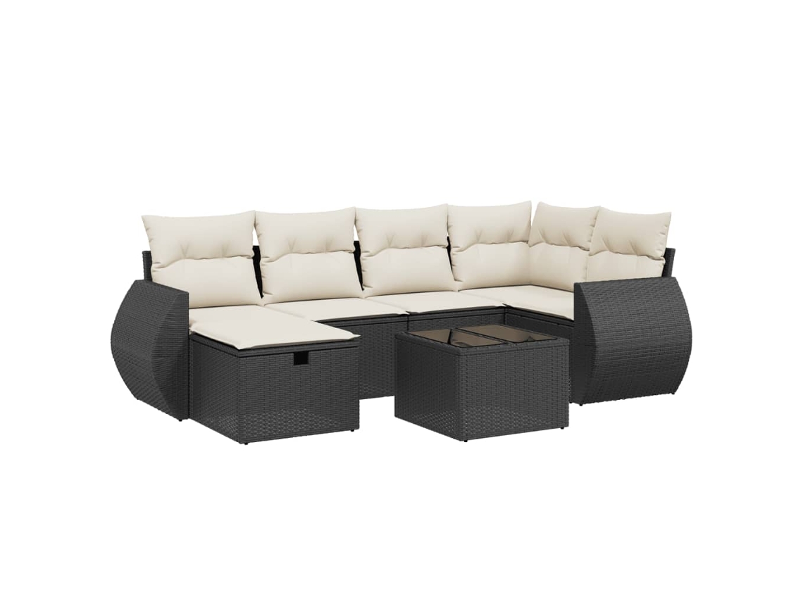 Conjunto de 7 sofás para jardim com almofadões Vime Pe Preto MAISON EXCLUSIVE (7 peças)