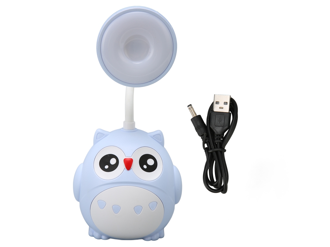 Lâmpada Led De Escritório Com Portaminas Buho Cartoon Proteção Para Olhos Usb Azul