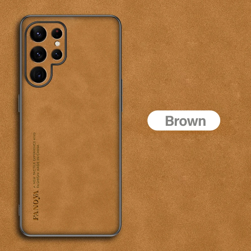 Capa Para Celular Samsung (galaxy S23 Plus Marrom), Feita Em Luxuoso Couro De Cordeiro, Com Proteção Traseira.