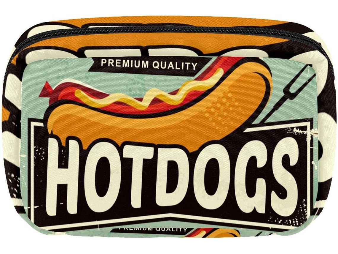 Nécessaire Retrô Com Zíper Hotodogs Mulheres, Multicolorida, 17, 5x 7x 10, 5cm 6, 9x 4, 1x 2, 8 Polegadas