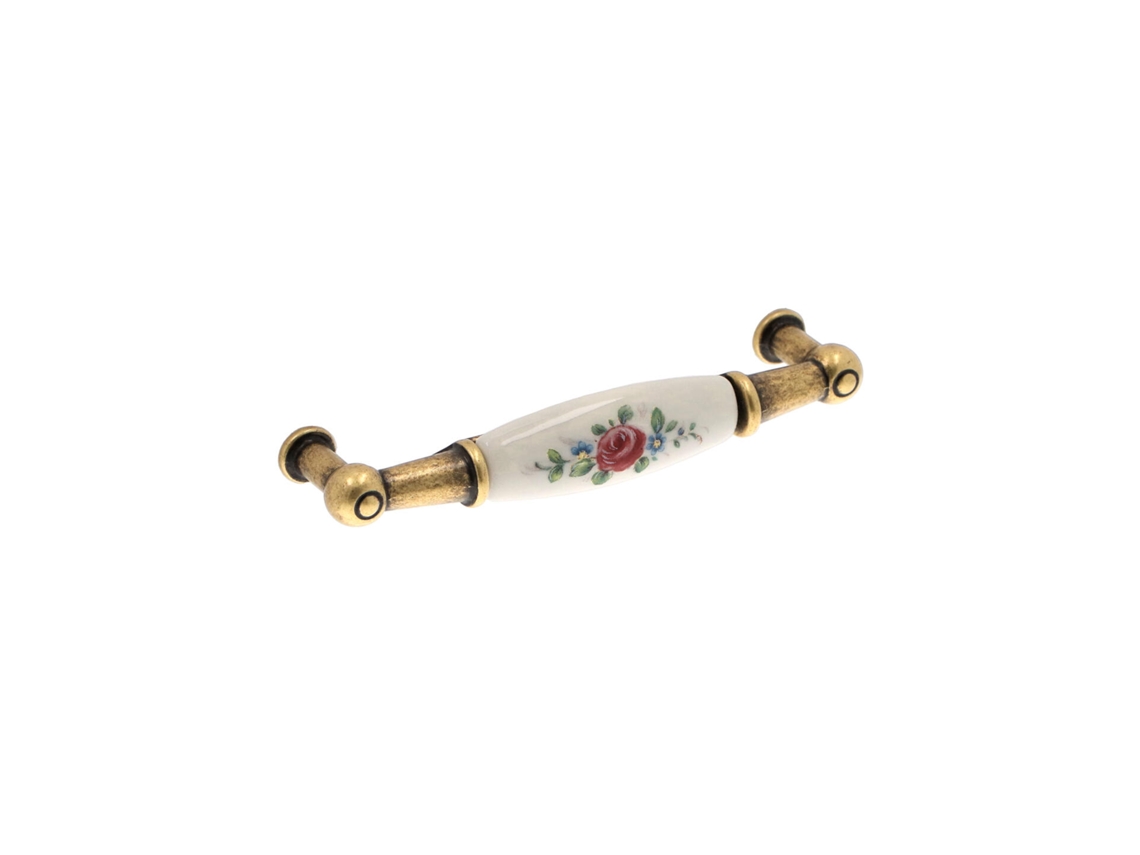 Puxador para Móveis em Zamac e Porcelana Distância Central 96mm Florença Antiga Conjunto de 6 HARDWAREXCHANGE