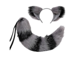 Conjunto De Orelhas E Cauda De Animal Peluda Fox Gato Lobo Raccoon Para Halloween Natal Festa Cor Cinza Preto