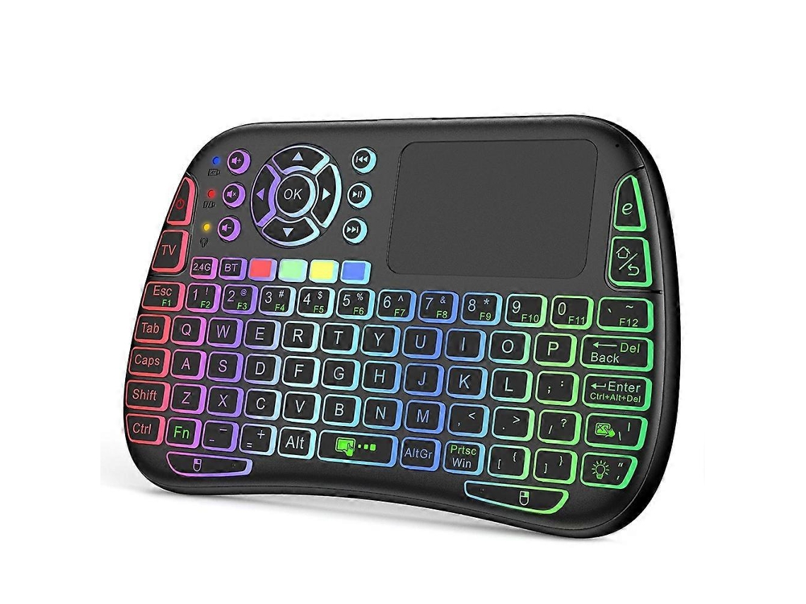 Mini Teclado Sem Fio Com Retroiluminação Em Inglês, Russo, Francês E Espanhol, Mouse Aéreo Fly Air 2.4g Com Touchpad Para Android Tv Box E Pc.