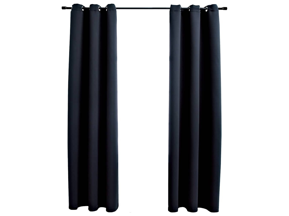 Conjunto 2 Cortina Vidaxl Preto Tecido
