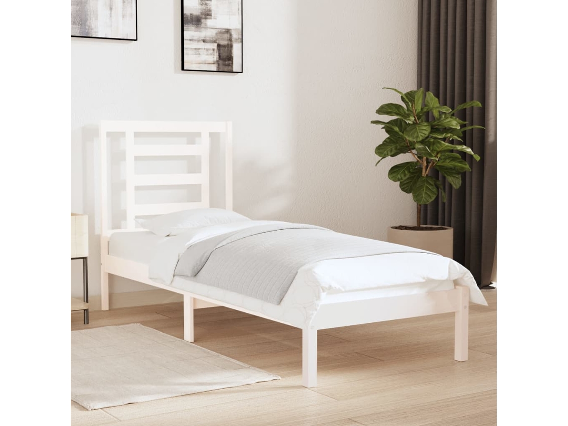 Estrutura Cama Pequena Solteiro 75x190 Cm Madeira Maciça Branco