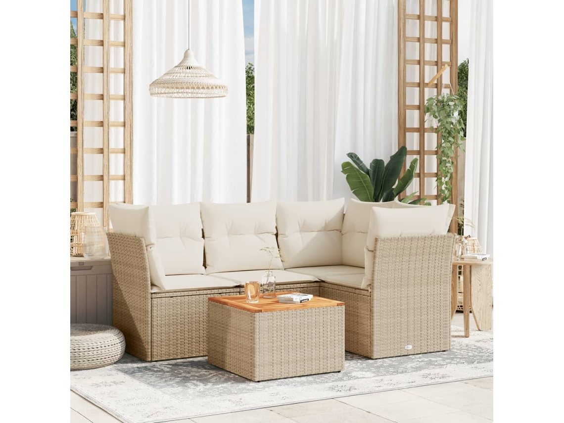 5 Pcs Conjunto De Sofás P/ Jardimconjuntos Relax Jardimconjunto De Jantar Com Almofadões Vime Pe Bege Cfw507283 Lovely Home