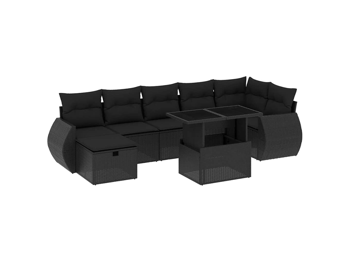 Maison Exclusive - 8 Pcs Conjunto Sofás De Jardim Com Almofadões Vime Pe Preto