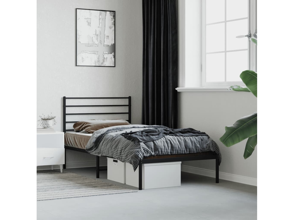 Estrutura De Cama Com Cabeceira 90x200 Cm Metal Preto